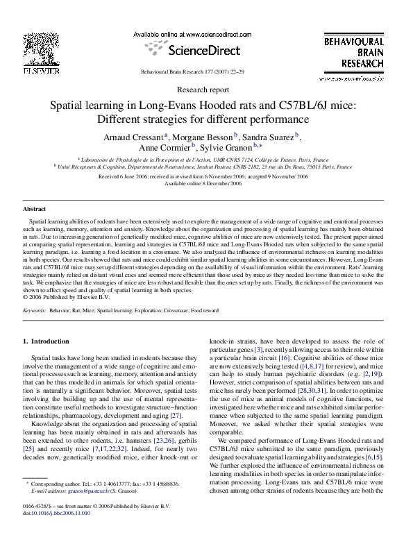(PDF) Spatial learning in Long-Evans Hooded rats and C57BL/6J mice ...
