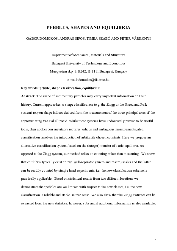 (PDF) Pebbles, Shapes, and Equilibria