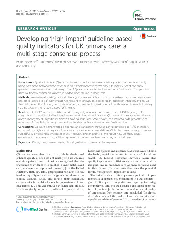 (PDF) Developing 'high impact' guideline-based quality indicators for ...