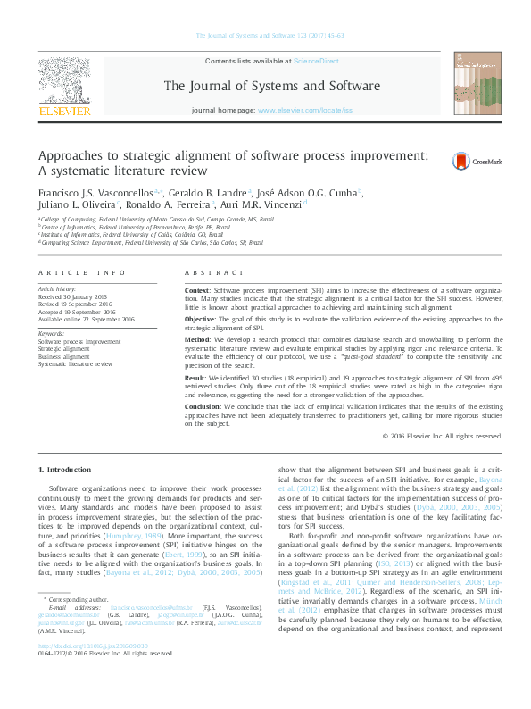 (PDF) Approaches to strategic alignment of software process improvement ...