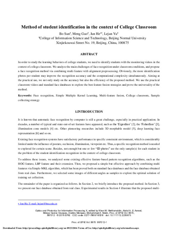 (PDF) Method of student identification in the context of College Classroom