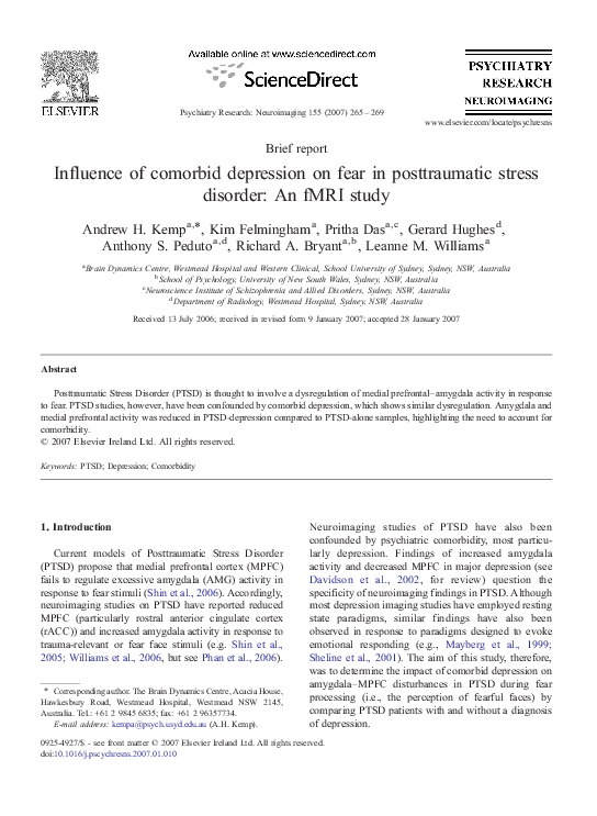 (PDF) Influence of comorbid depression on fear in posttraumatic stress ...