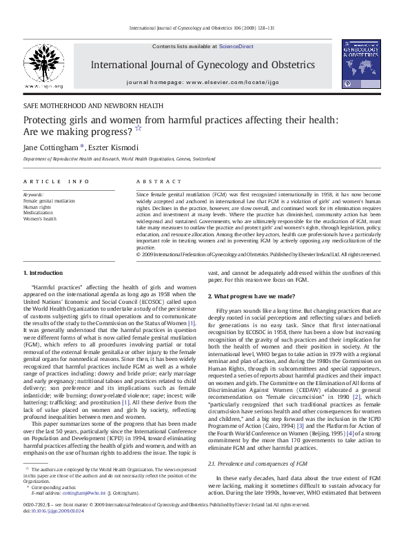 (PDF) Jane Cottingham and Eszter Kismodi. Protecting girls and women