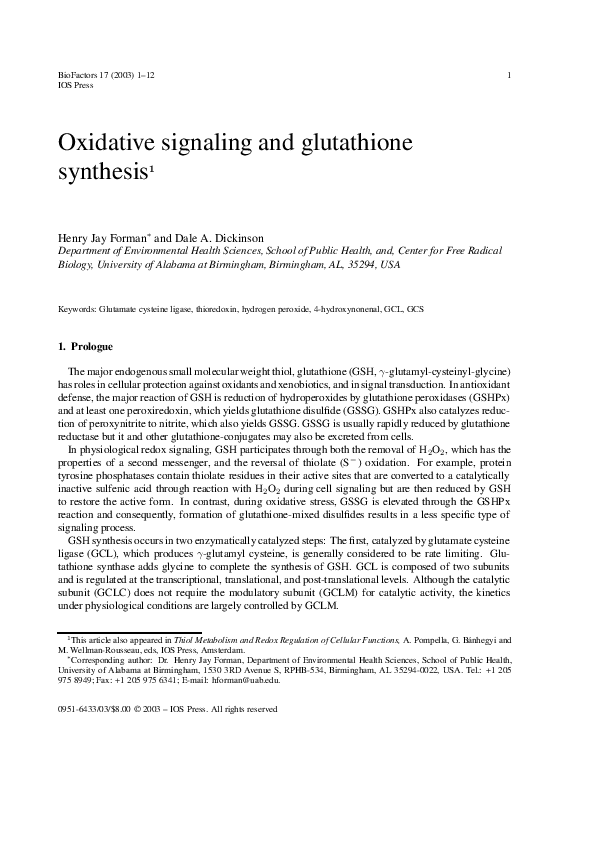 (PDF) Oxidative signaling and glutathione synthesis