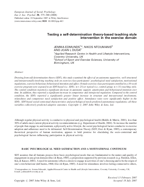 (PDF) Testing a selfdetermination theorybased teaching style