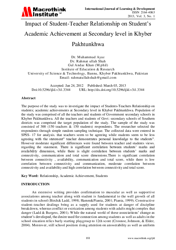 (PDF) Impact of Student-Teacher Relationship on Student " s Academic ...