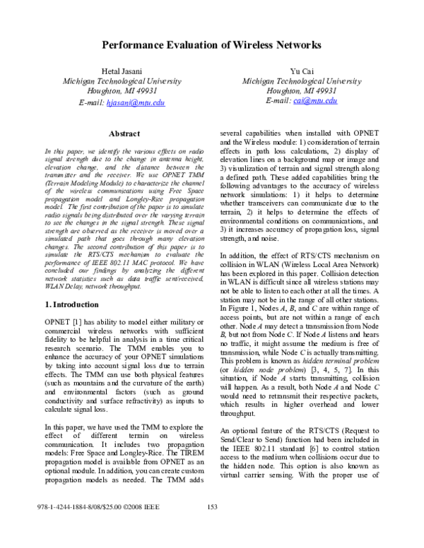 (PDF) Performance Evaluation of Wireless Networks