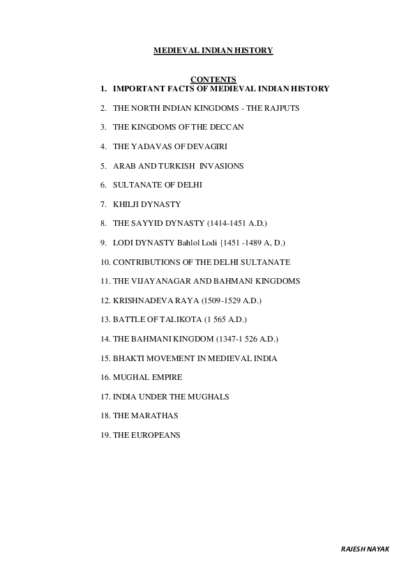 (PDF) MEDIEVAL INDIAN HISTORY CONTENTS 1. IMPORTANT FACTS OF MEDIEVAL