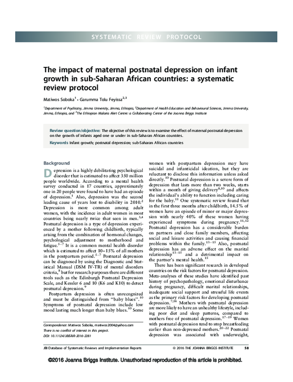 (PDF) The impact of maternal postnatal depression on infant growth in ...