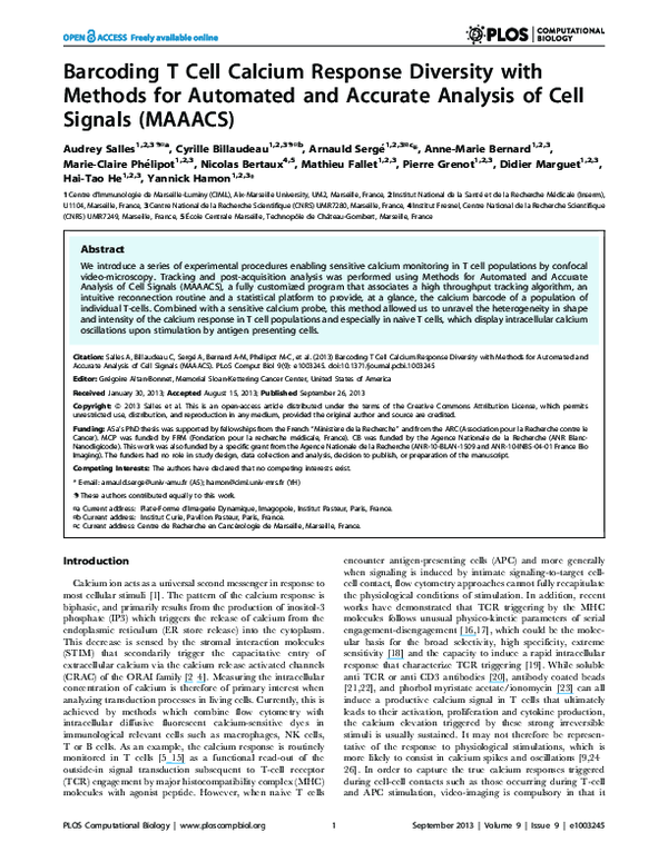 (PDF) Barcoding T Cell Calcium Response Diversity with Methods for ...