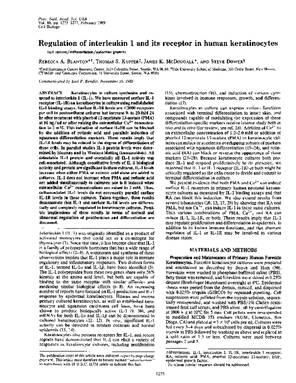 (PDF) Regulation of interleukin 1 and its receptor in human keratinocytes