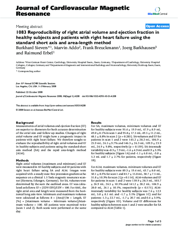 (PDF) 1083 Reproducibility of right atrial volume and ejection fraction ...