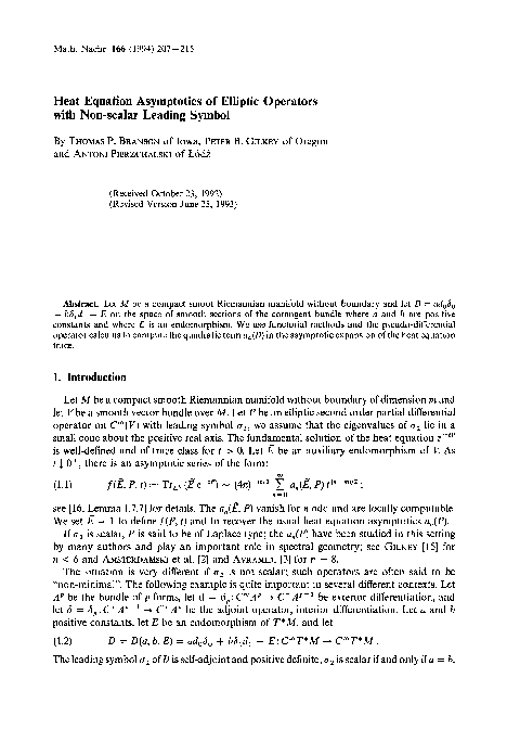 (PDF) Heat Equation Asymptotics of Elliptic Operators with Non-scalar ...