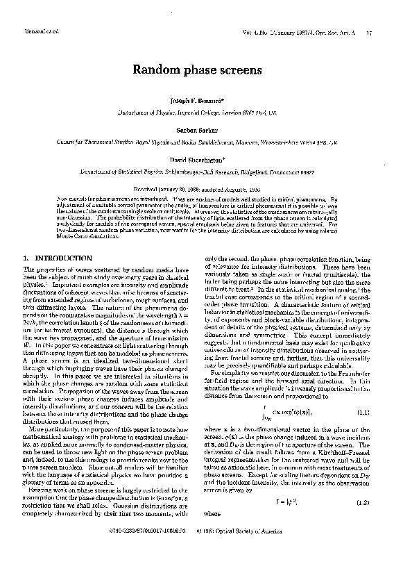 (PDF) Random phase screens