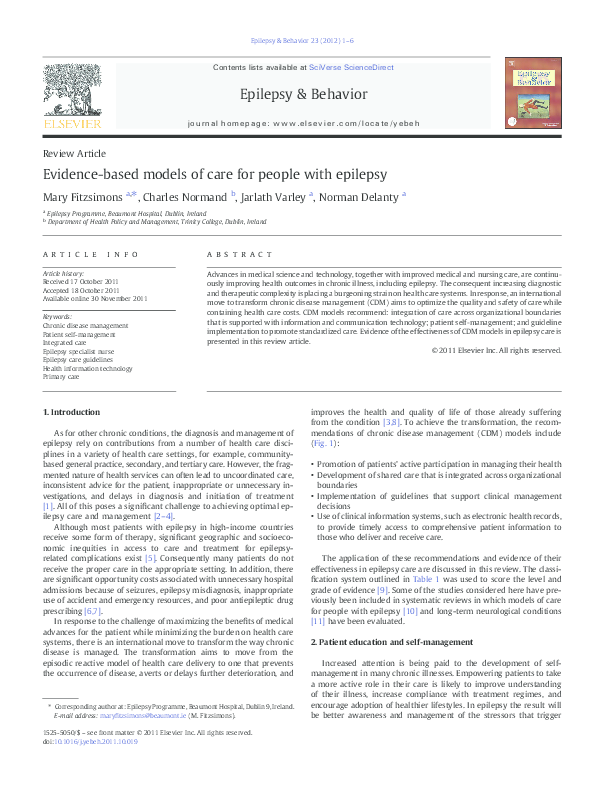 (PDF) Evidence-based models of care for people with epilepsy