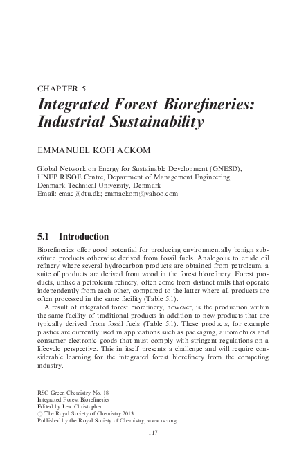 (PDF) Industrial Sustainability of Integrated Forest Biorefinery
