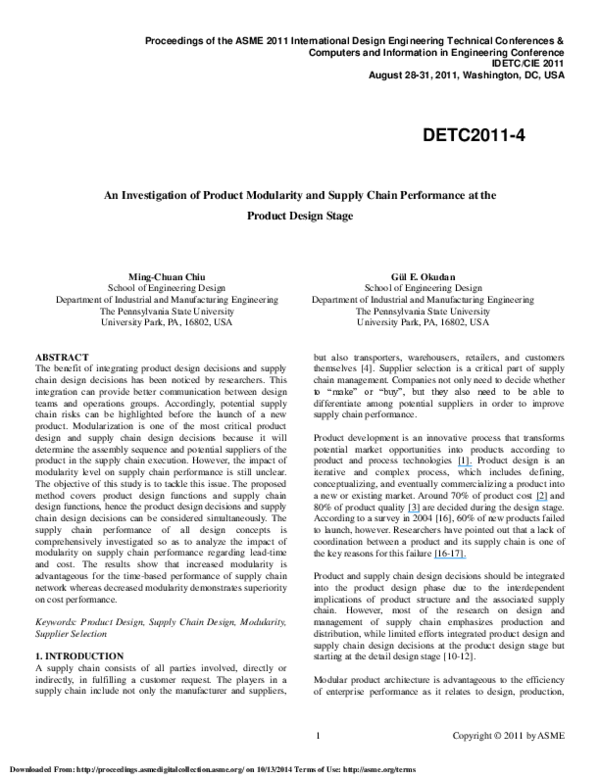 (PDF) An Investigation of Product Modularity and Supply Chain ...