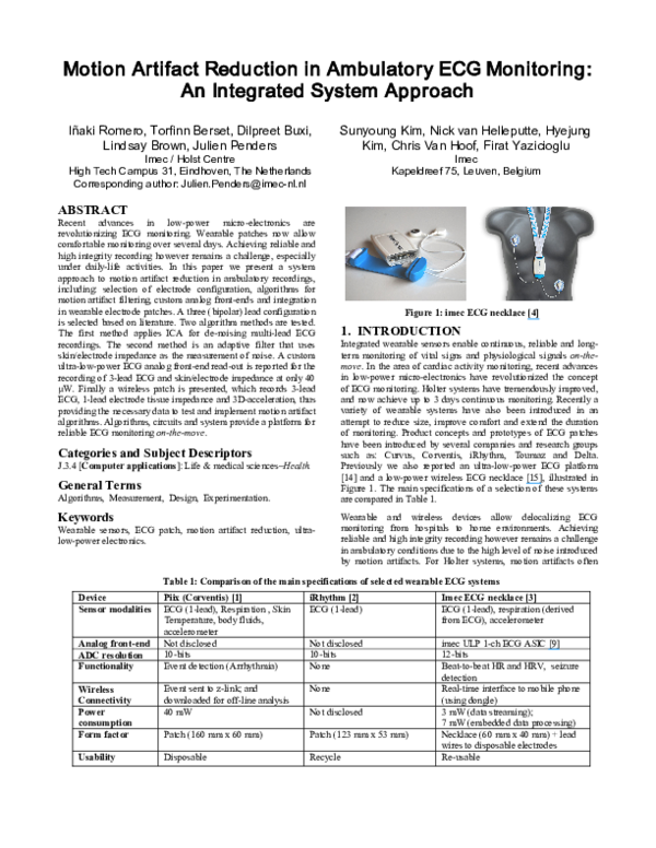 (PDF) Motion artifact reduction in ambulatory ECG monitoring