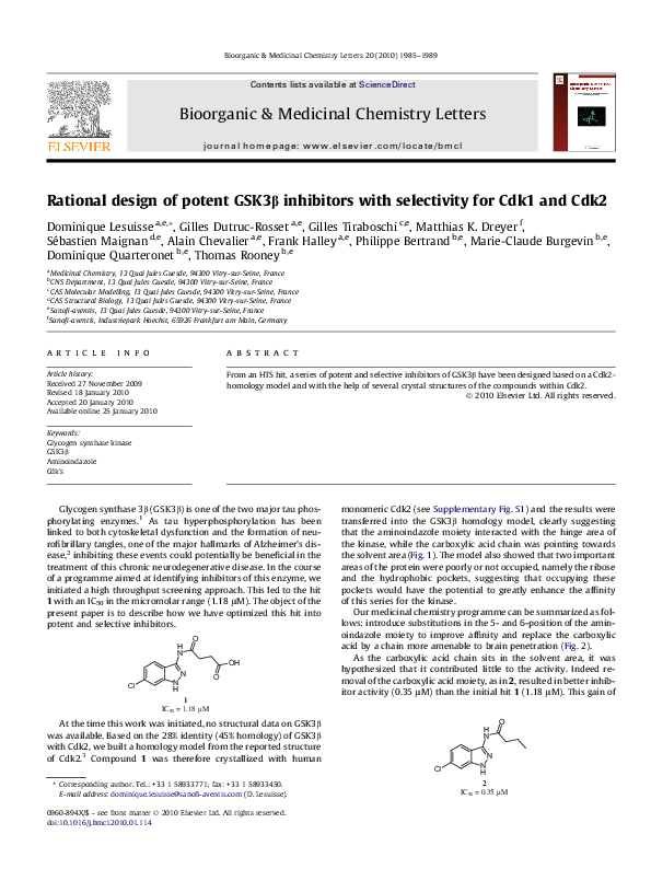 (PDF) Rational design of potent GSK3β inhibitors with selectivity for ...