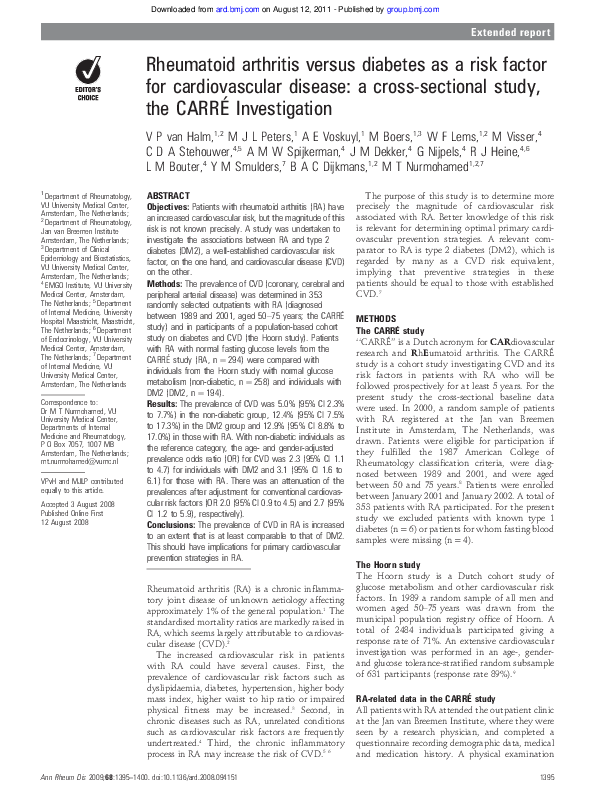 (PDF) Rheumatoid arthritis versus diabetes as a risk factor for ...