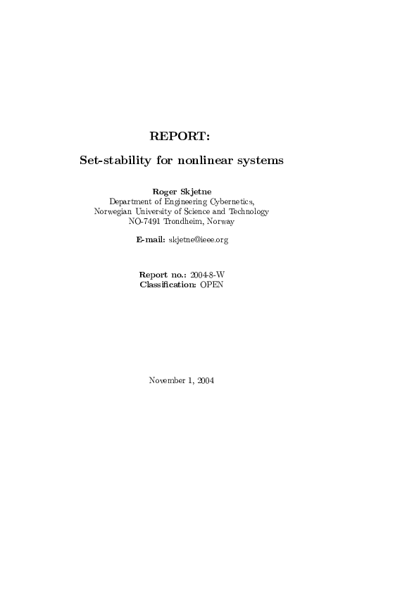 Pdf Report Set Stability For Nonlinear Systems