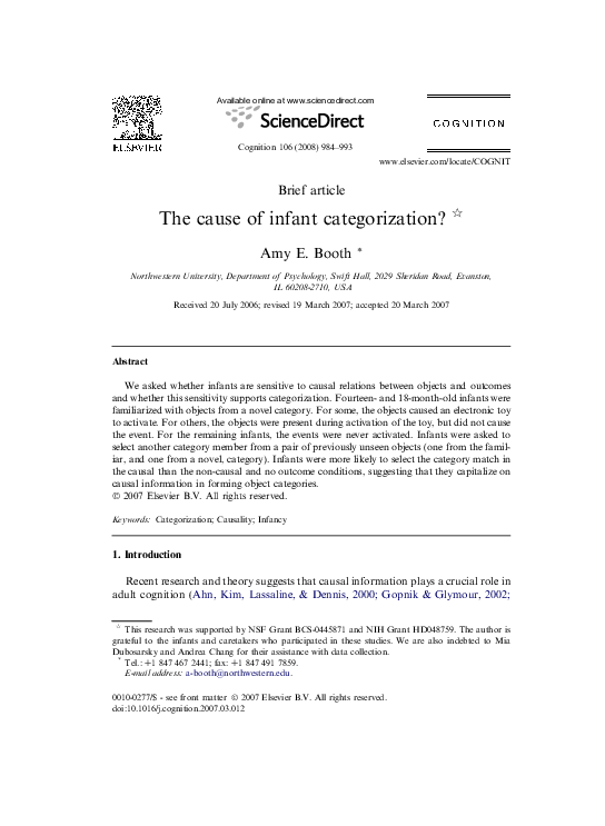 (PDF) The cause of infant categorization?