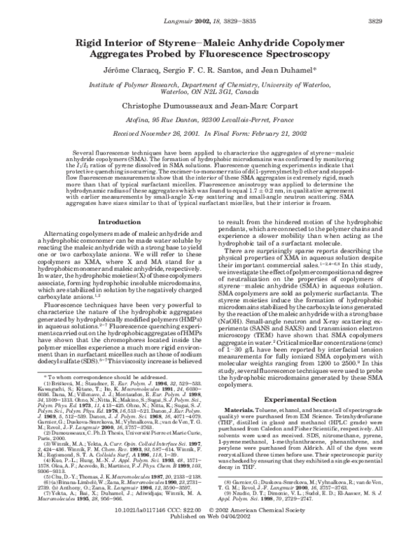 (PDF) Rigid Interior of Styrene−Maleic Anhydride Copolymer Aggregates ...