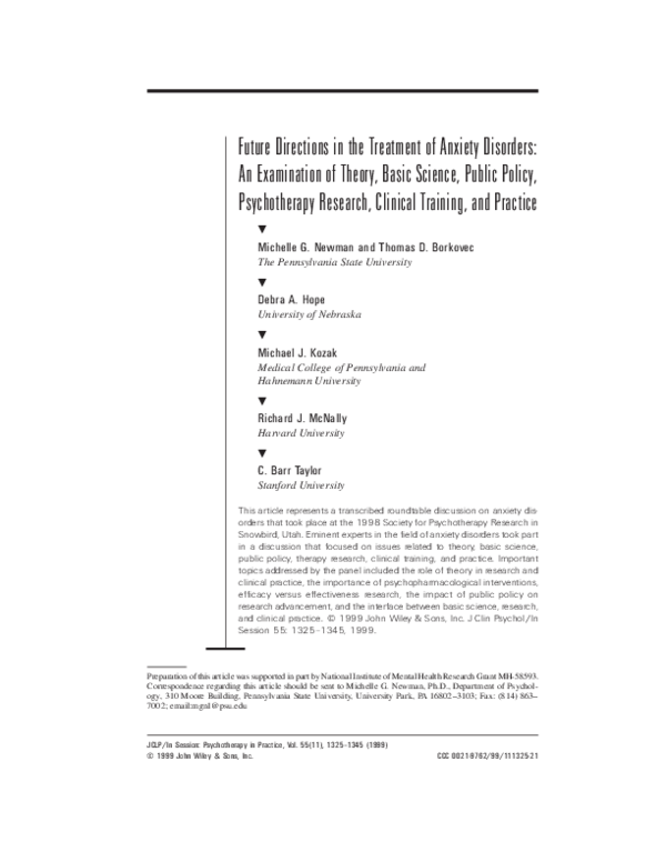 (PDF) Future directions in the treatment of anxiety disorders: An ...