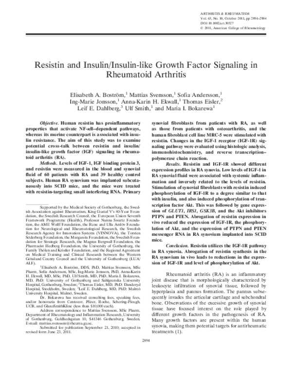 (PDF) Resistin and insulin/insulin-like growth factor signaling in ...