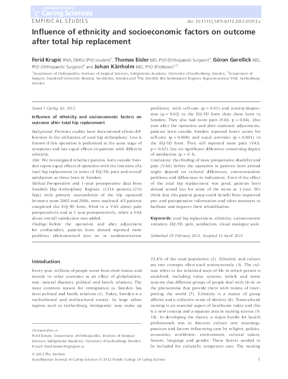 (PDF) Influence of ethnicity and socioeconomic factors on outcome after ...