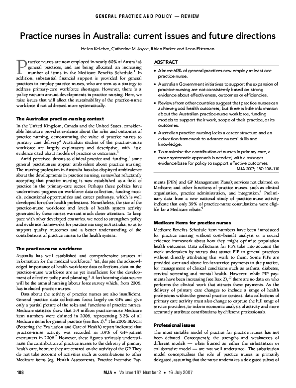 (PDF) Practice nurses in Australia: current issues and future directions