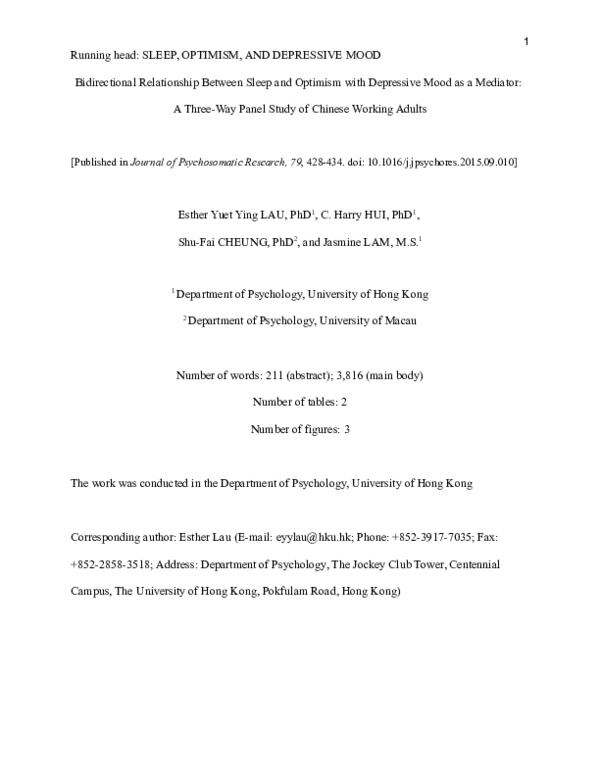 (DOC) Bidirectional relationship between sleep and optimism with ...