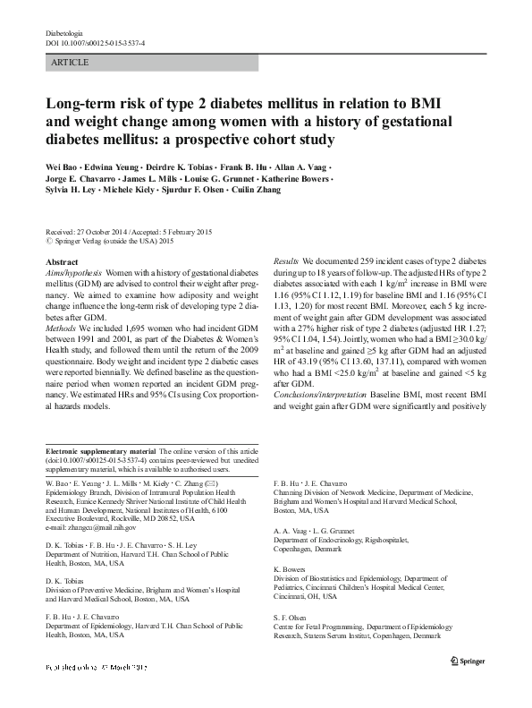 (PDF) Long-term risk of type 2 diabetes mellitus in relation to BMI and ...