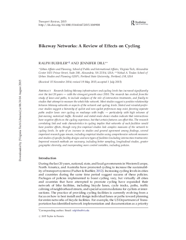 Bikeway Networks: A Review of Effects on Cycling