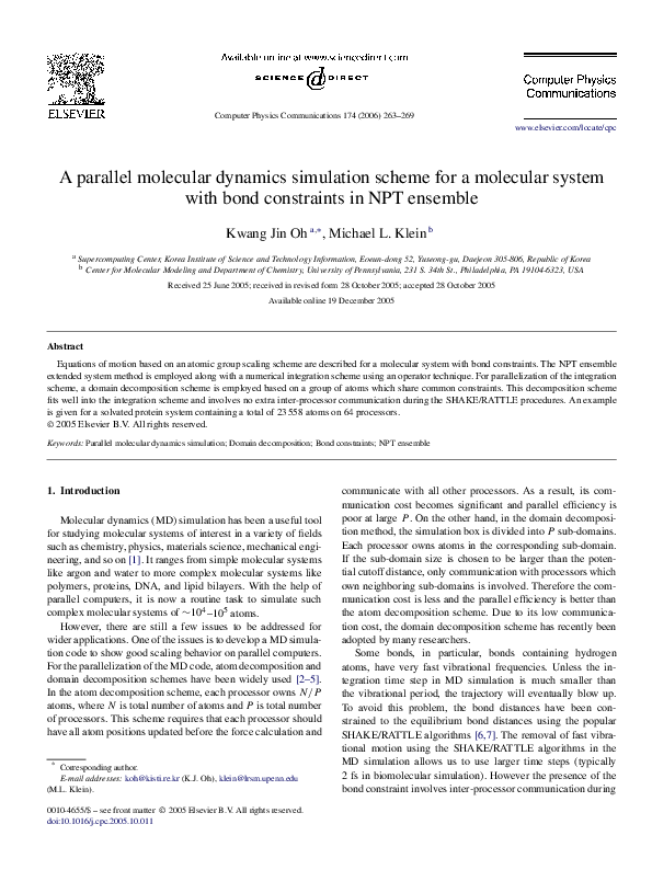 (PDF) A parallel molecular dynamics simulation scheme for a molecular ...