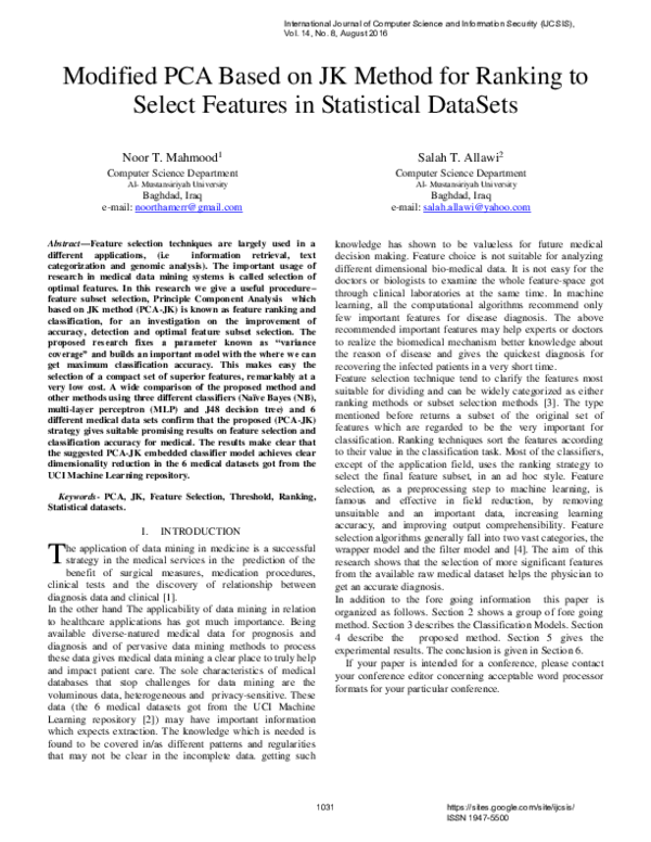 (PDF) Modified PCA Based on JK Method for Ranking to Select Features in ...