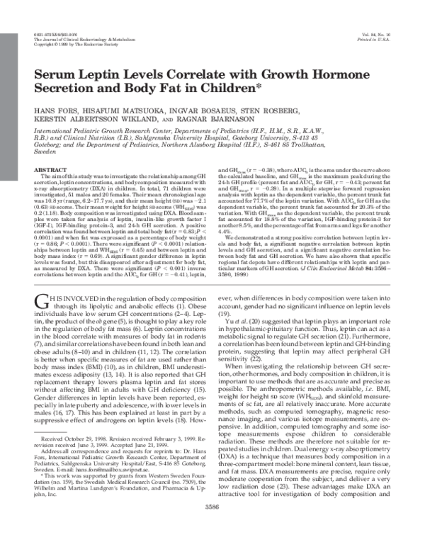 (PDF) Serum Leptin Levels Correlate with Growth Hormone Secretion and ...