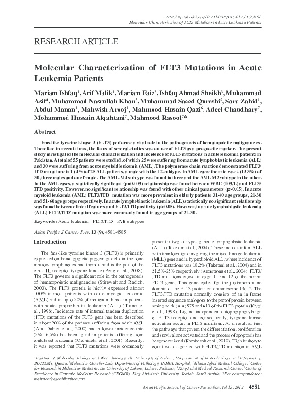 Pdf Molecular Characterization Of Flt3 Mutations In Acute Leukemia Pdf Molecular Characterization Of Flt3 Mutations In Acute Leukemia