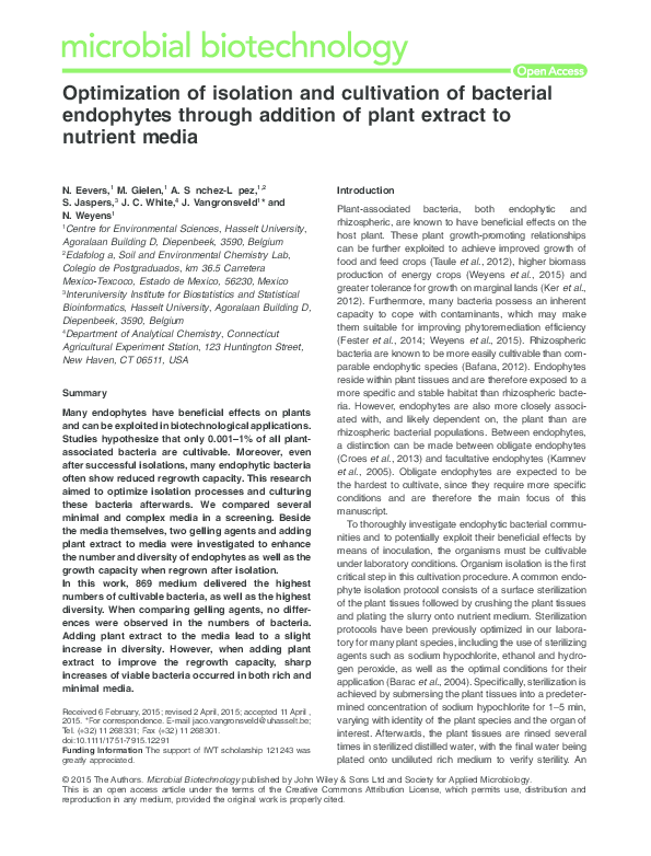 (PDF) Optimization of isolation and cultivation of bacterial endophytes ...
