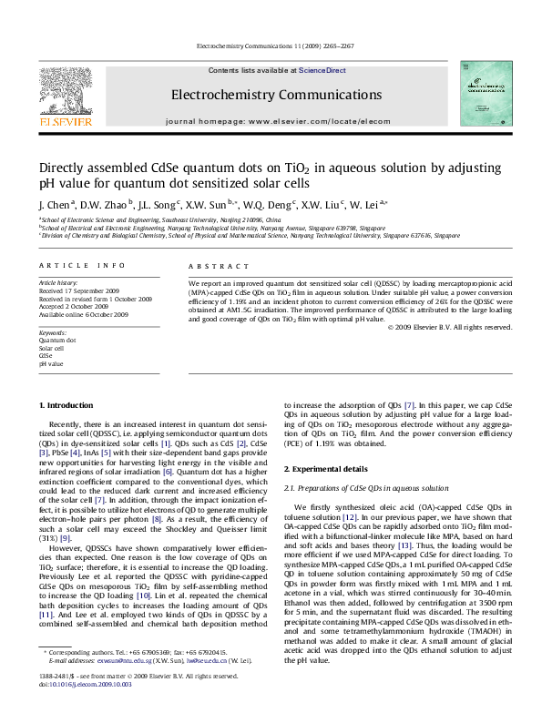 (PDF) Directly assembled CdSe quantum dots on TiO 2 in aqueous solution ...
