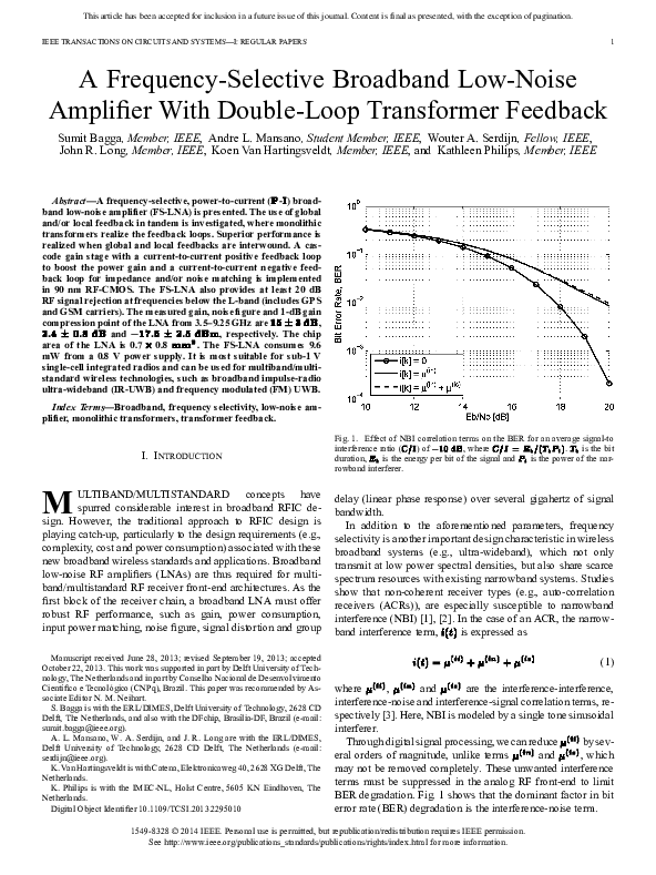 (PDF) A FrequencySelective Broadband LowNoise Amplifier With DoubleLoop Transformer Feedback