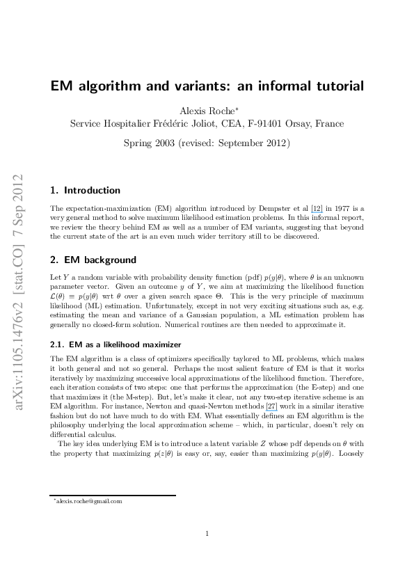 (PDF) EM algorithm and variants: An informal tutorial