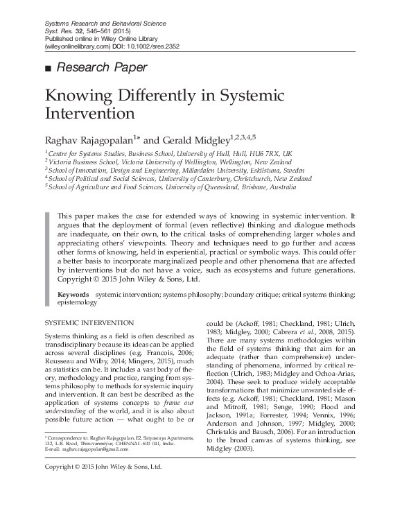 (PDF) Knowing Differently in Systemic Intervention