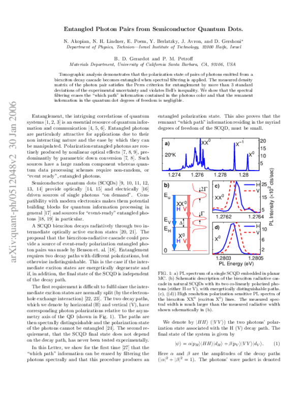 (PDF) Entangled Photon Pairs from Semiconductor Quantum Dots