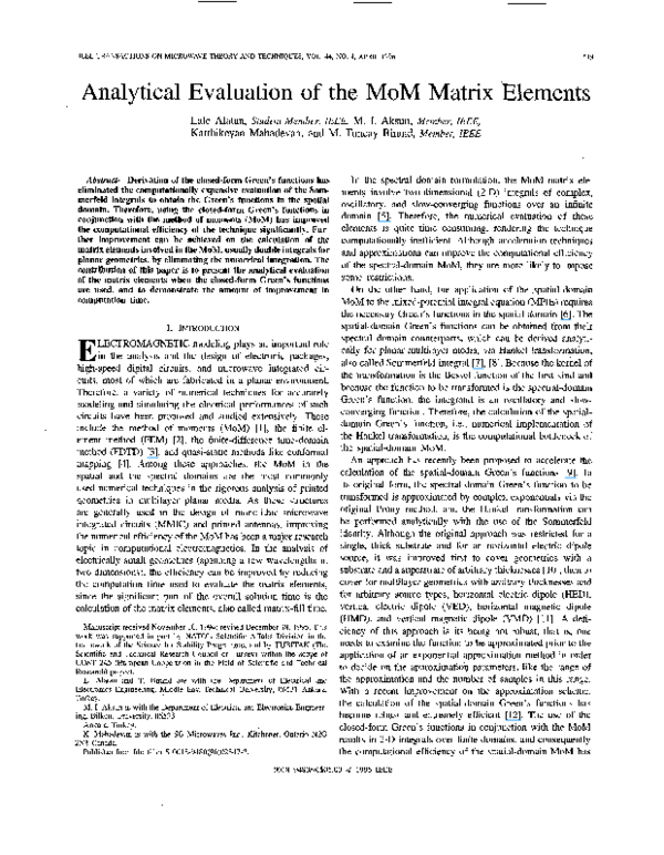 (PDF) Analytical evaluation of the MoM matrix elements