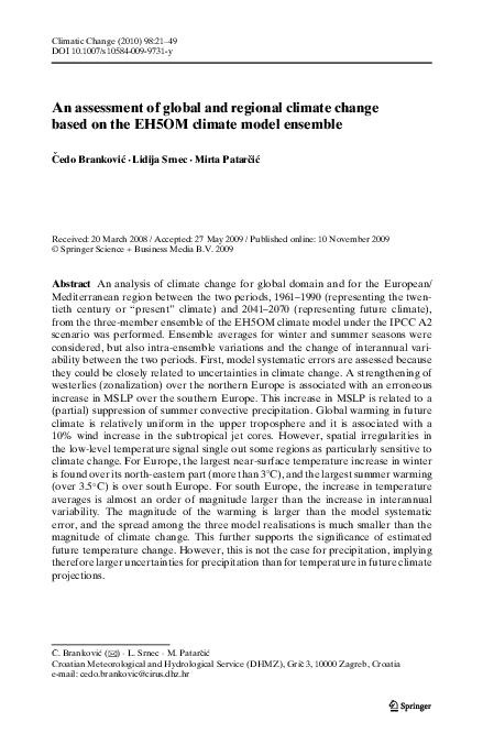 (PDF) An assessment of global and regional climate change based on the ...
