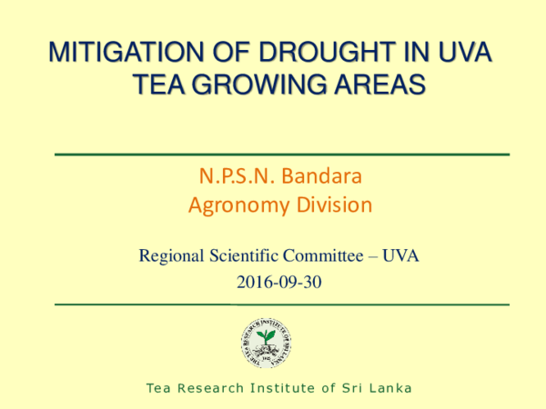 (PDF) MITIGATION OF DROUGHT IN UVA TEA GROWING AREAS