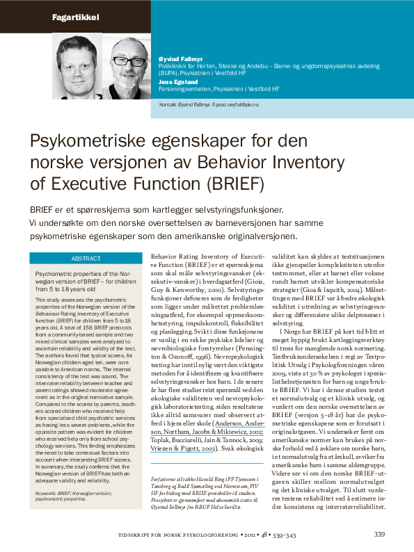 (PDF) Psychometric properties of the Norwegian version of BRIEF – for ...