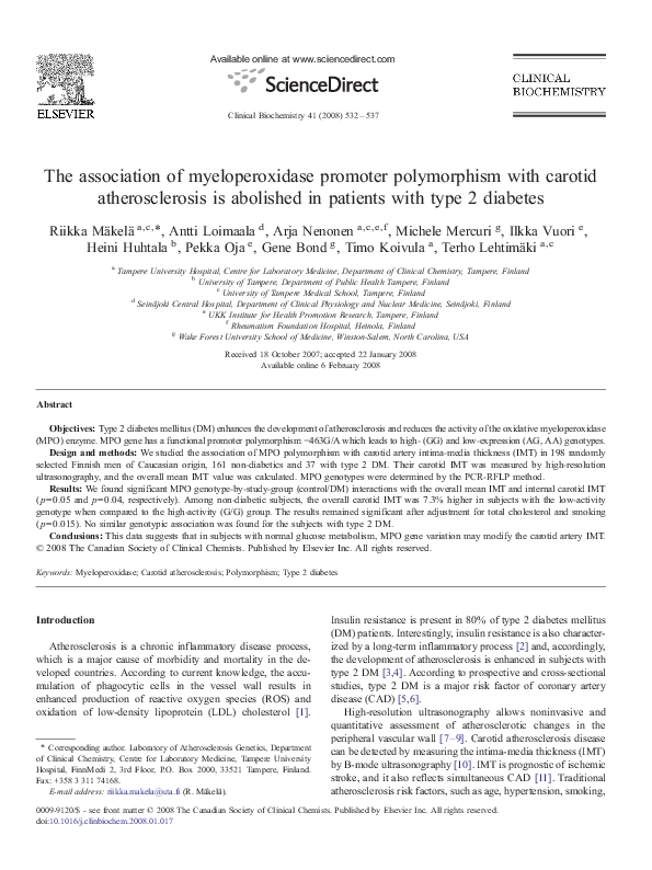 (PDF) The association of myeloperoxidase promoter polymorphism with ...