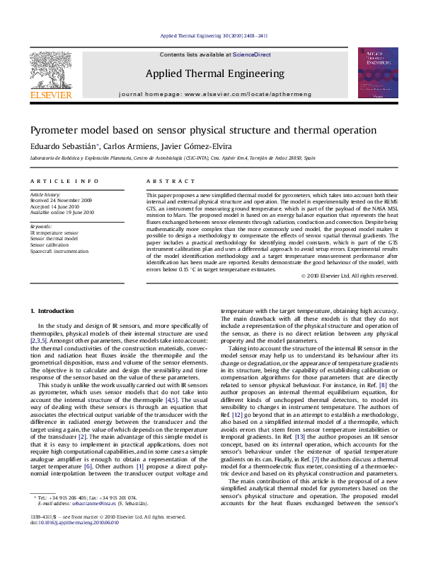 (PDF) Pyrometer model based on sensor physical structure and thermal ...